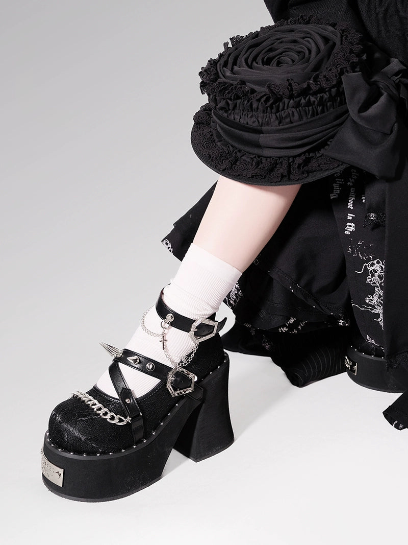 Dark Rose Witch Punk Rivet Round Toe Platform Shoes