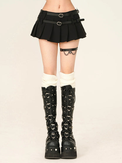 Black Swan Girl Style Double Belt Short Skirt [Reserved Item