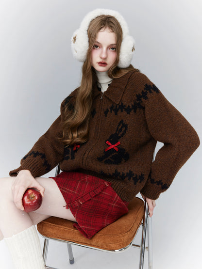 American Retro Preppy Rabbit Treen Cardigan