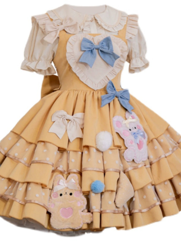 Doll Puff Sleeve Shirt + Bare Cheese Tiered Lolita Dress