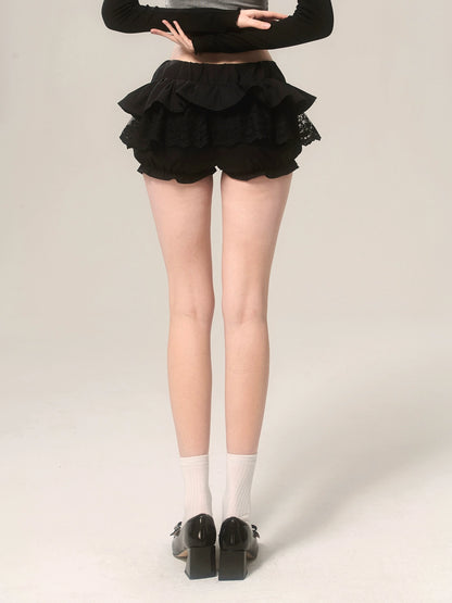 Romantic Black Bow Lace Design Shorts Skirt [Reserved Item