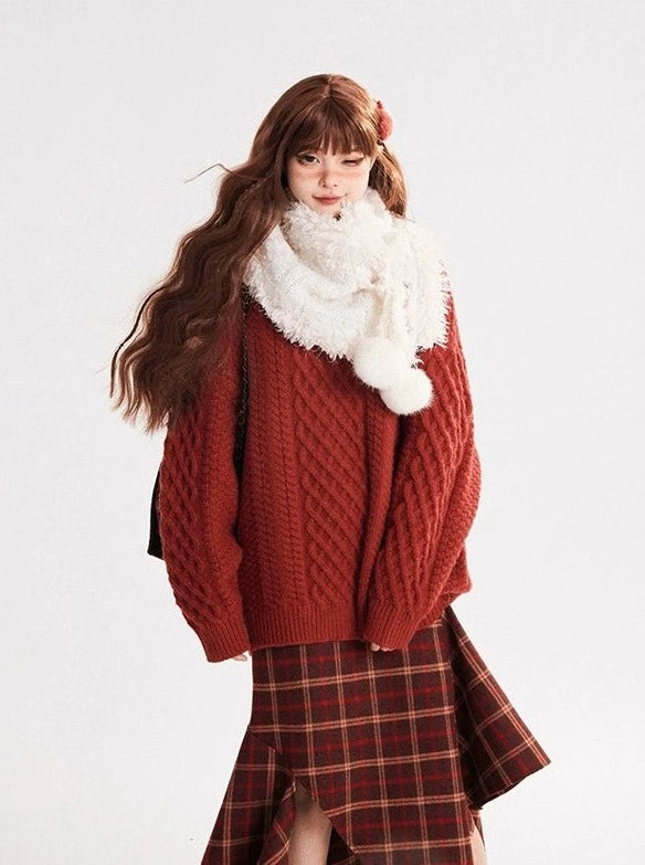 Red Check Skirt Retro Irregular Design A-Line Skirt