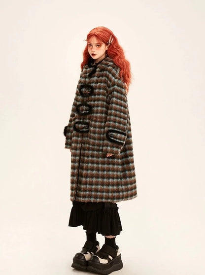 High End Foodie Loose Check Double Face Wool Coat