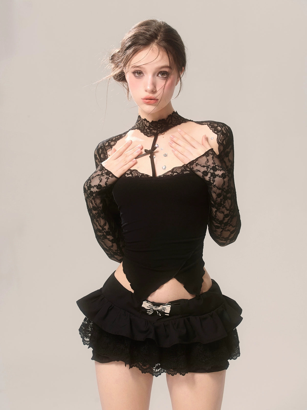 Romantic Black Bow Lace Design Shorts Skirt [Reserved Item