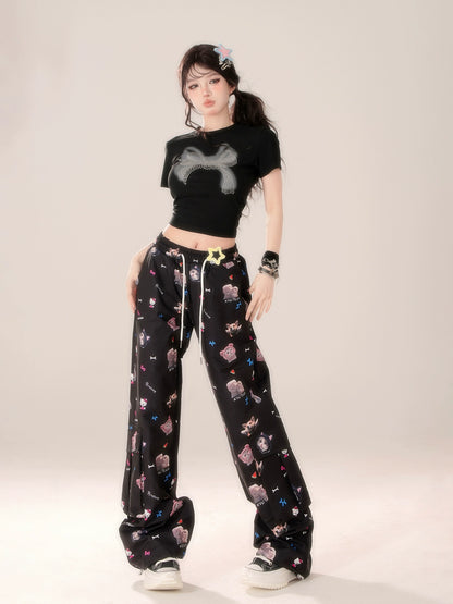 Cat Hook Black Niche Design Casual Pants