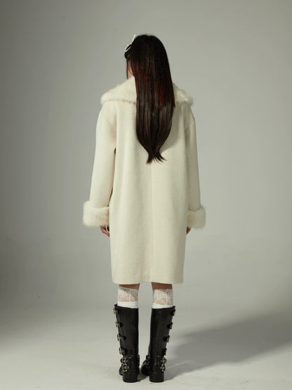 Double Ribbon Fur Ball Collar Coat