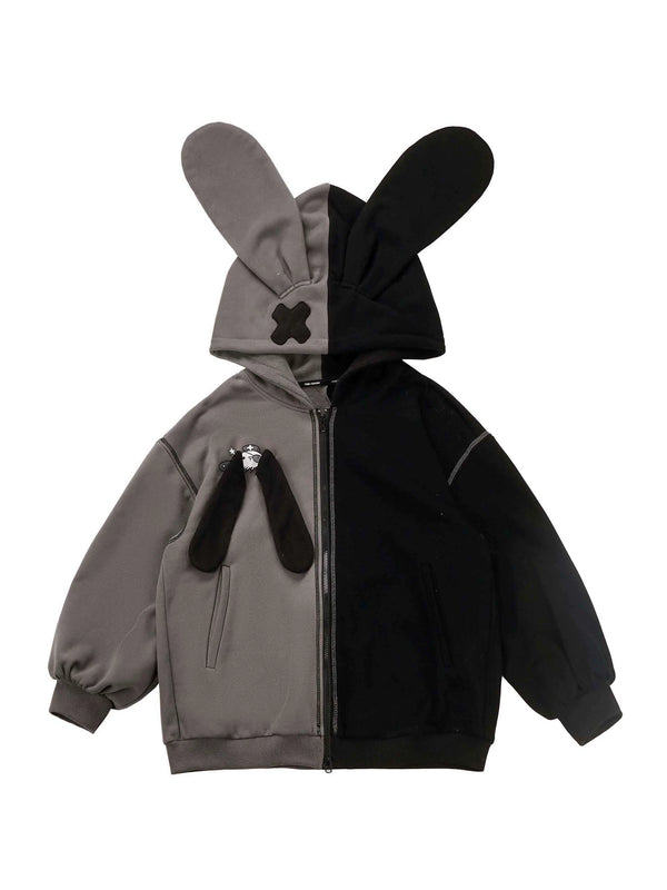 Rabbit ear contrast zip parker design pants skirt