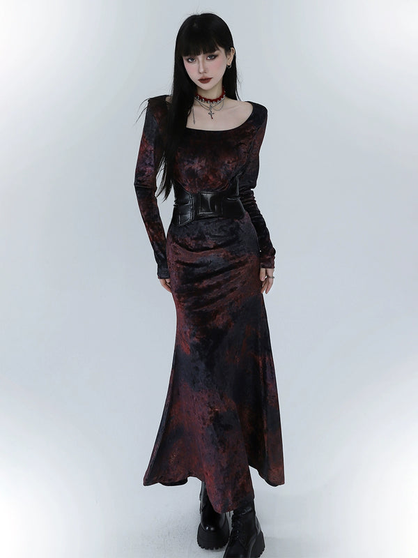 Ghost Girl Dark Mode Velvet Fishtail Dress