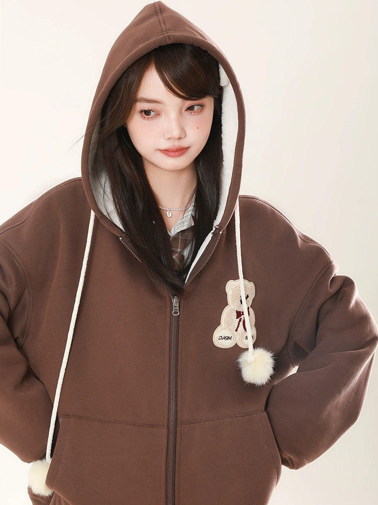 Boa Hood Bear Reversible Sweat Zip Jacket