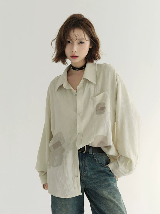 Museum of Gravity pleated long sleeve shirt women's spring 2024 new slouchy style loose top