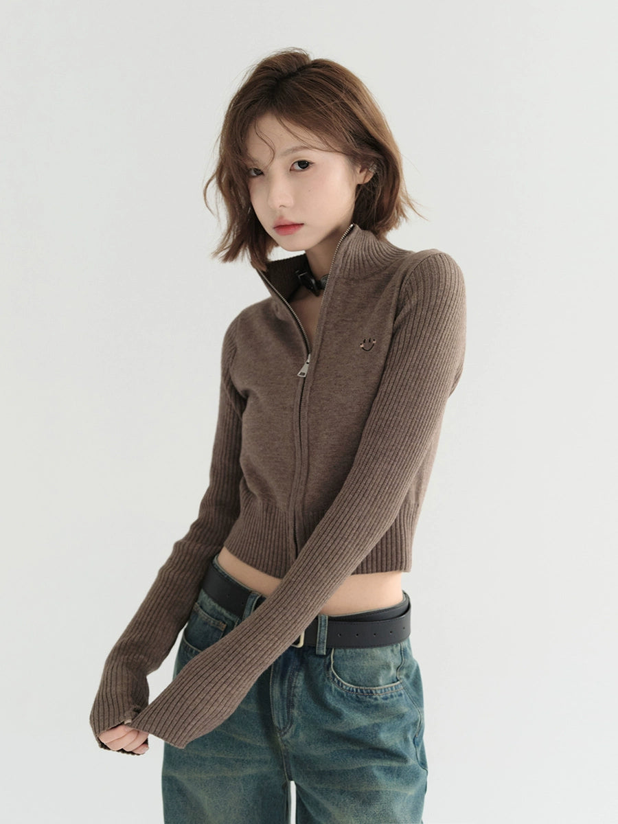 Short Stand Collar Knit Cardigan Top