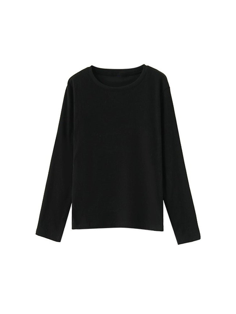 Loose Slim Colour Solid Round Neck Pullover Long T