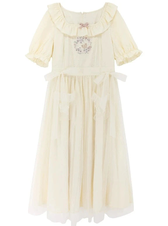 フリルカラーダブルリボンワンピース