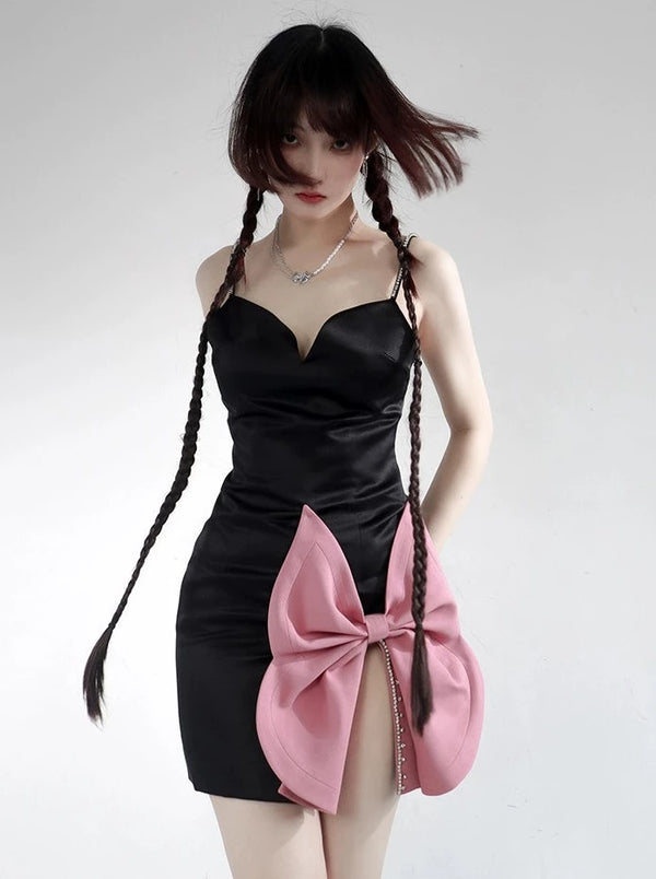 ビックリボンスリットタイトキャミワンピース