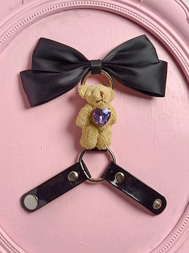 Jewel Bear Ribbon Pair Hairpins