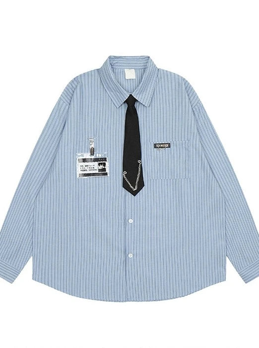 American College Style Striped Loose Shirt