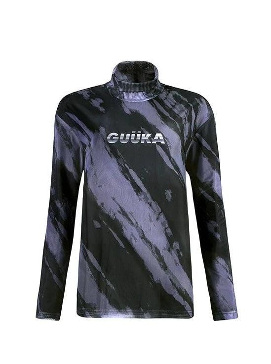 Mesh Skin Mode Slim High Neck Sheer Top