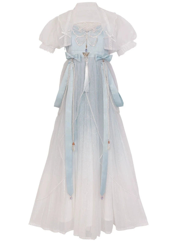 Summer Blue Chinese Lolita Dress + Summer Sheer Shawl
