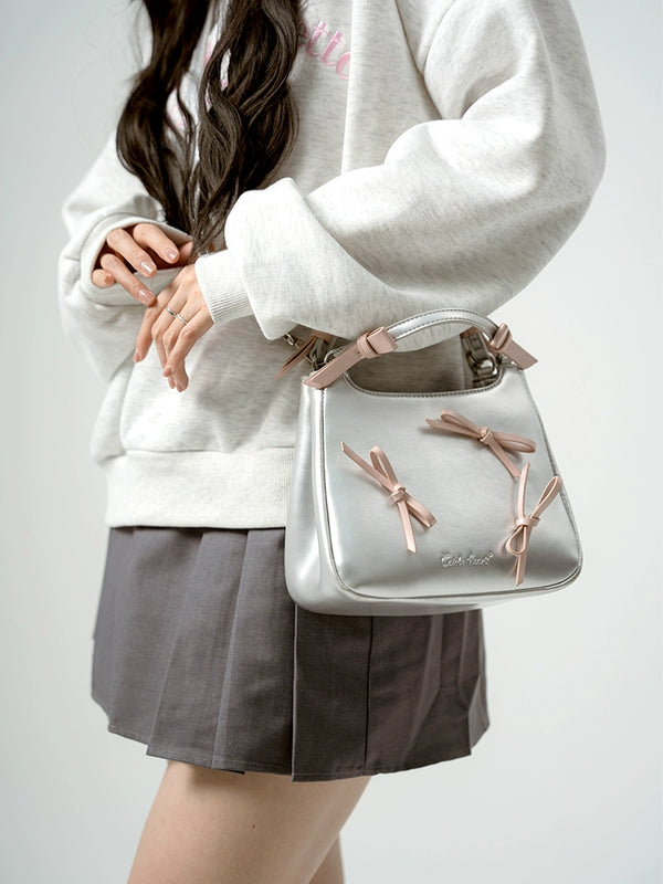 Y2K sweet ribbon silver mini bag