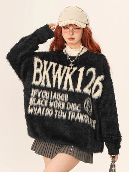 Big Logo Crew Neck Pullover Fur Knit