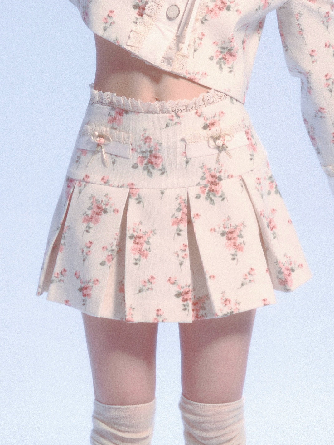 Sweet Girly Flower Pleats Skirt