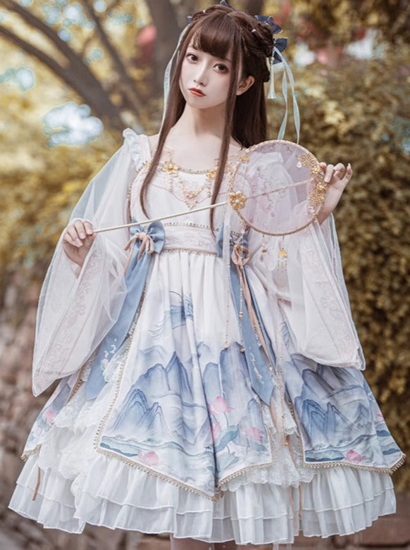 Layered frilled Japanese pattern Hagoro dress