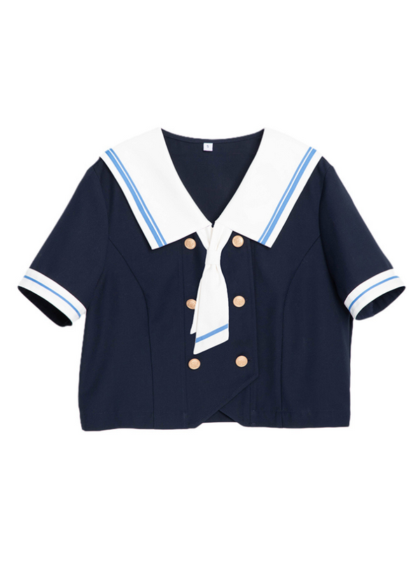 Long sleeve sailor top with tie + short sleeve sailor top with tie + pleated skirt