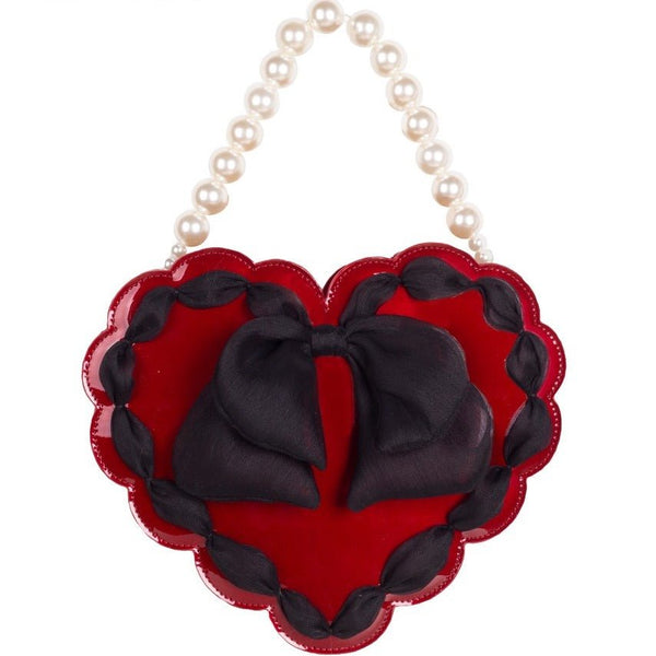 パールストラップ付きハートリボン2Wayバッグ - LilyBlack