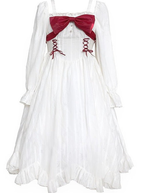 スクエアネックキャンディスリーブ２WAYリボンストラッププリンセスドレス - Belchic