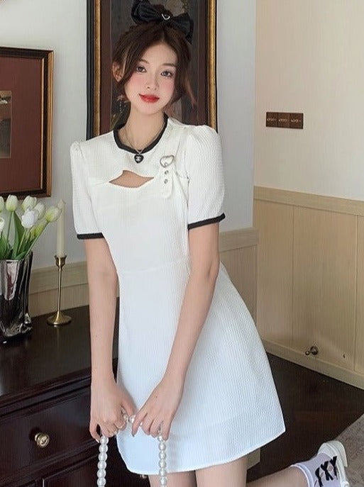 Hearting shoulder strap piping sprit dress