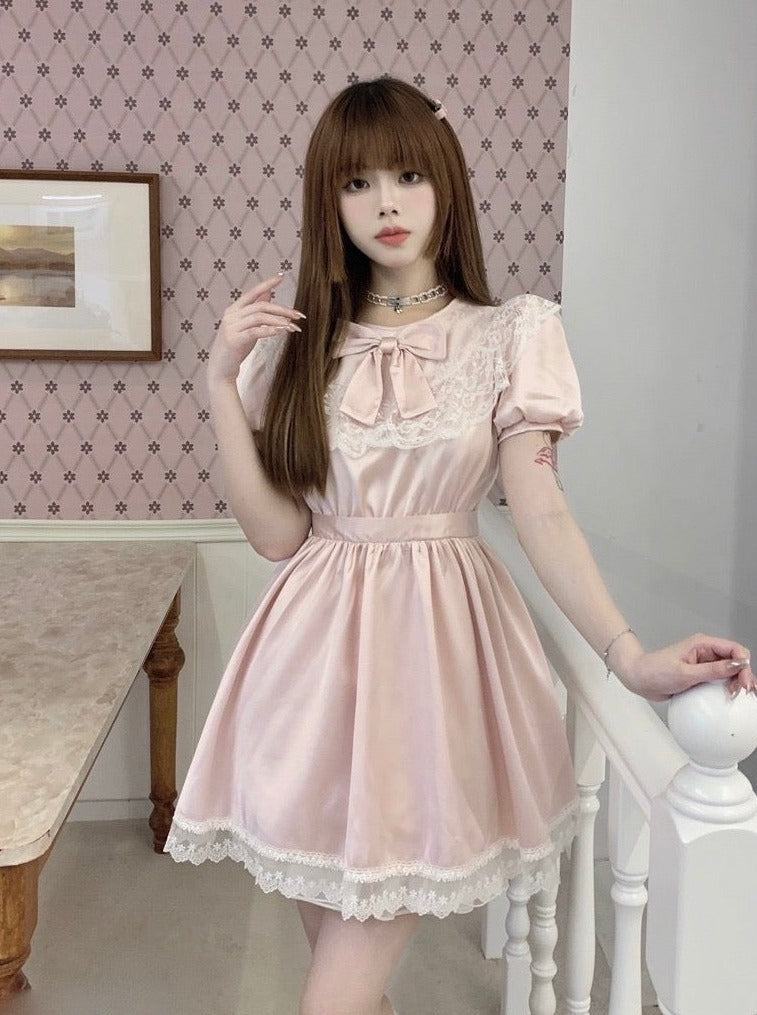 Ribbon lace puff sleeve shiinideless