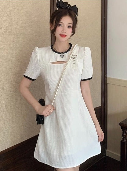 Hearting shoulder strap piping sprit dress