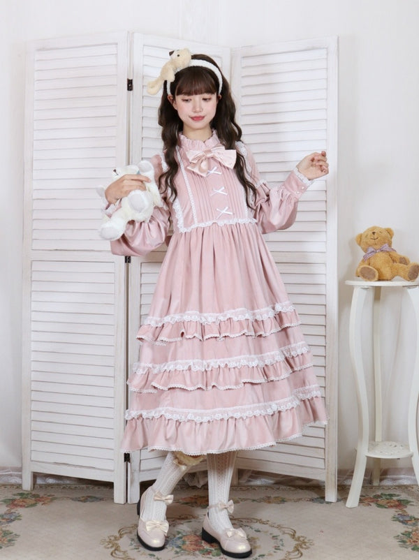 Stand Collar Layered Frilled Hem Dress