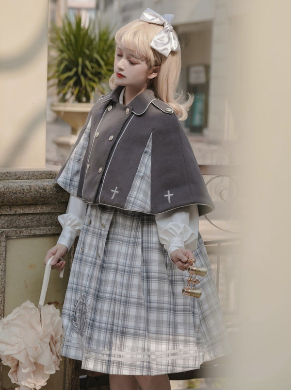 Bow Tai Color Volume Sleeve Check One Piece + Cross Check Cape Court