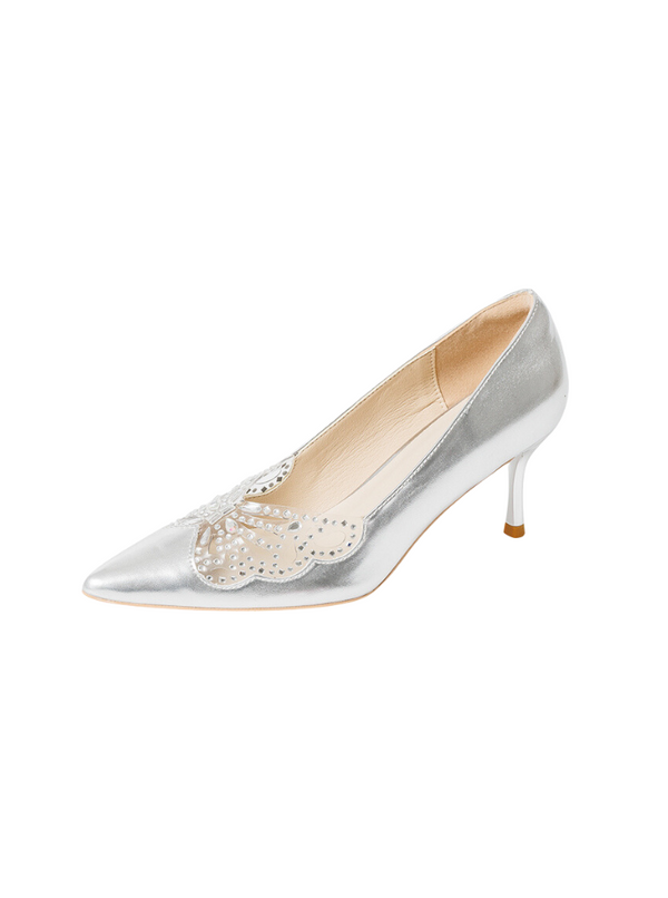 Butterfly Silver Pointed Twustetallet High Heel