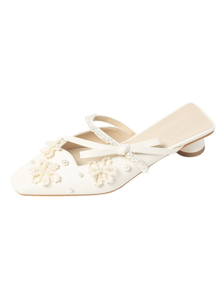 Blume Perle Quadrat Zehe Schuhe