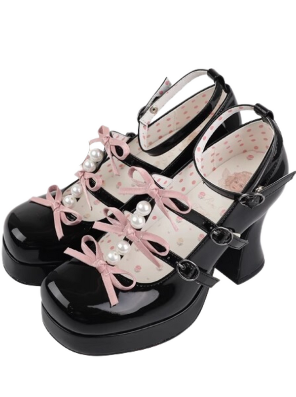 White Tide Riming Ribbon Pearl Shoes