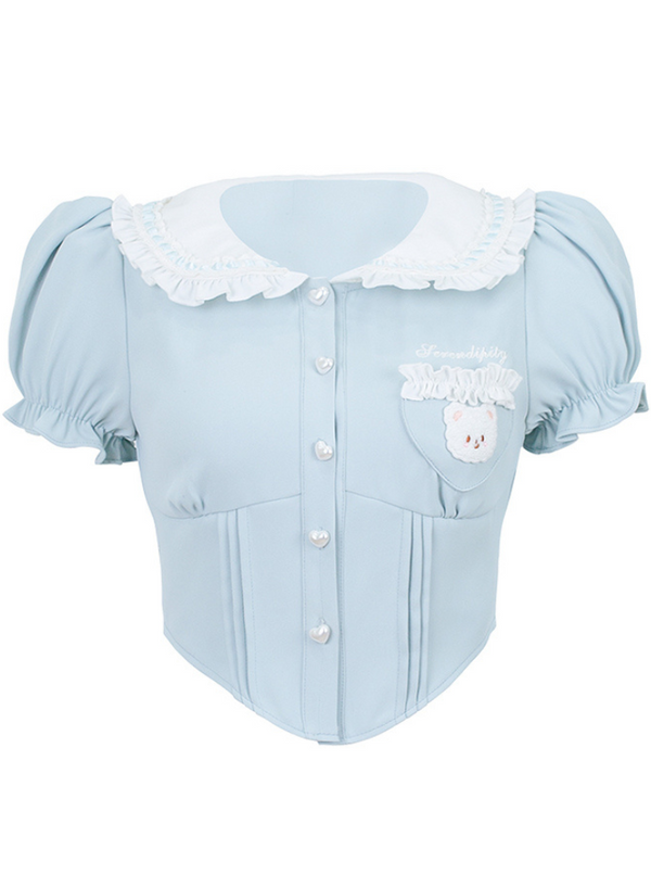 ドールカラーパフスリーブシャツ＋サスペンダースカート