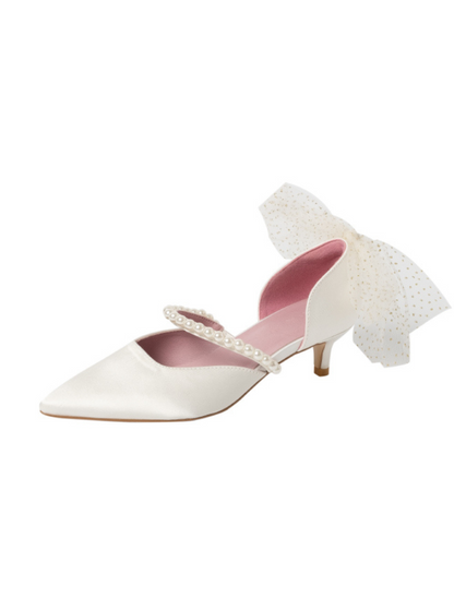 Pearl back mesh ribbon shoes