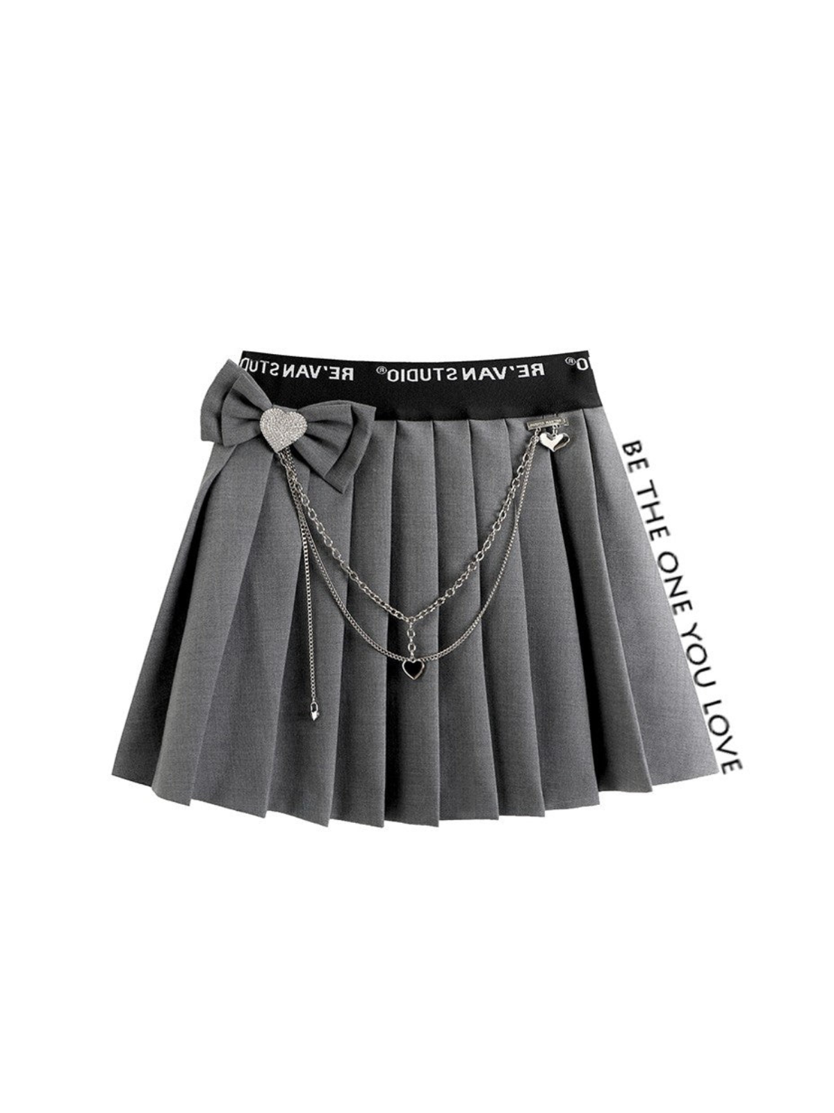 Pleated skirt with jewel heart chain strap
