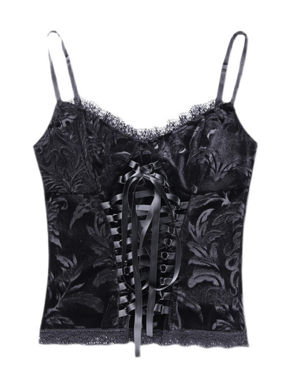 Dark Black Lace Summer Strap Camisole
