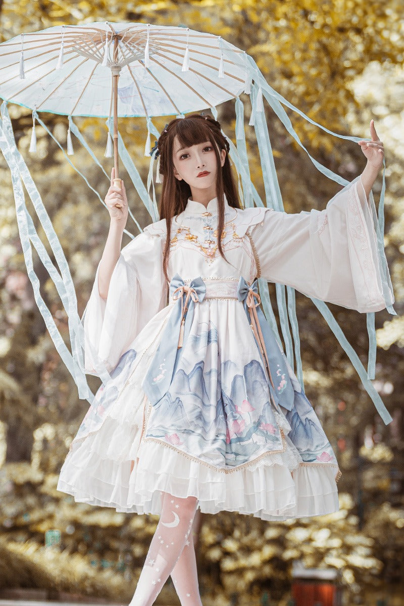 Layered Ruffle Kimono Dress with Attached Collar Belchic Layered Ruffle Kimono Dress with Attached Collar Belchic