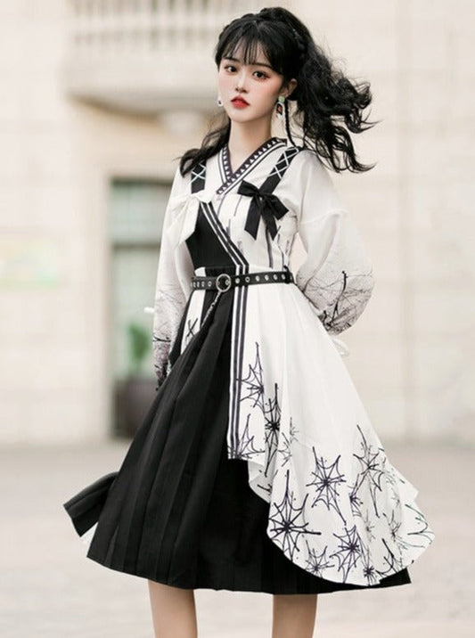 Haut de style chinois + robe araignée à ruban bicolore à motifs chatoyants