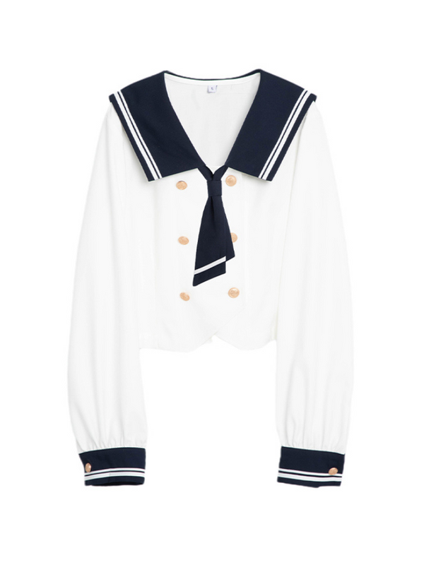 Long sleeve sailor top with tie + short sleeve sailor top with tie + pleated skirt