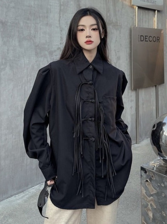 バックルストリングデザインシャツ