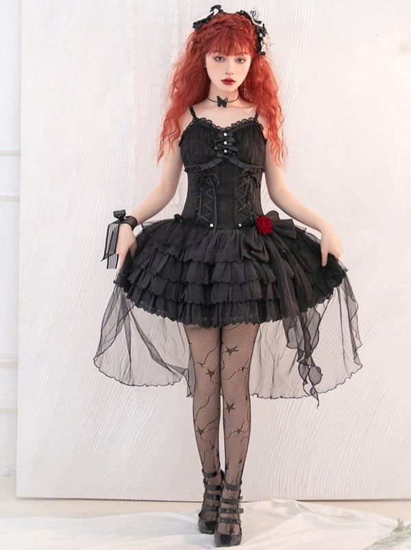 Rose ribbon lace up -tailed camile