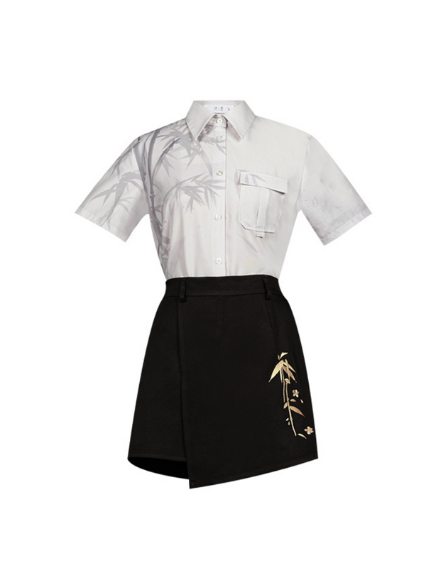 チャイナガレッジベルトスカートパンツセットアップ