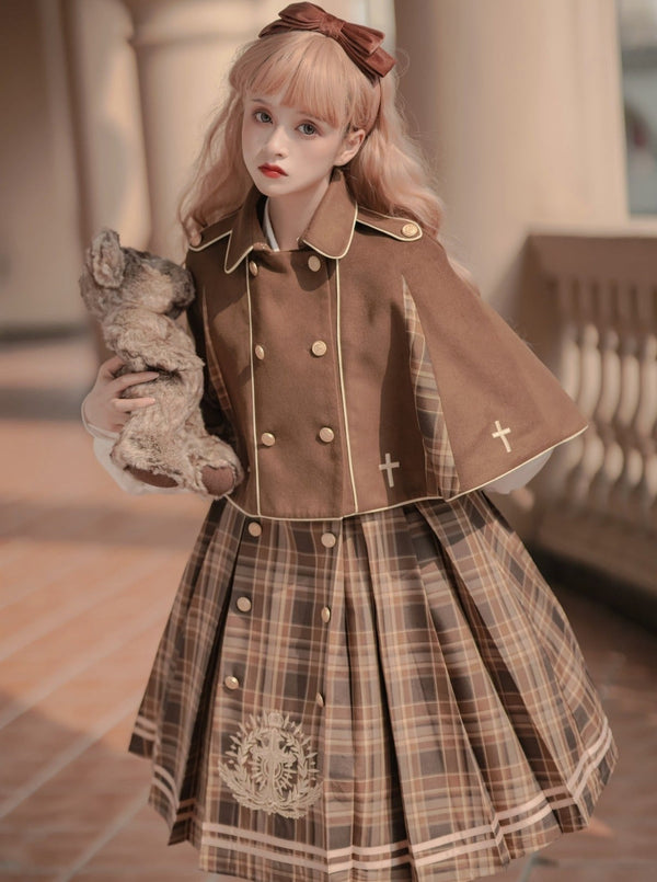 Bow Tai Color Volume Sleeve Check One Piece + Cross Check Cape Court