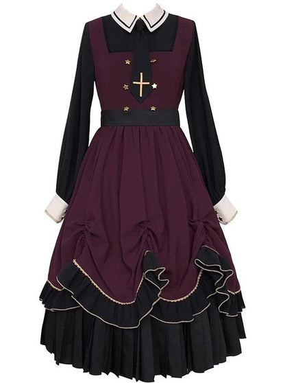 Faux zweiteiligen plissierten Umhang dunklen Gothic-Kleid