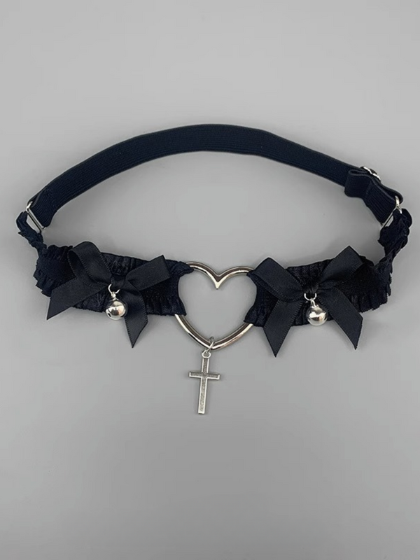 Cross Heart Ribone Necklace [Choker & Leg 2WAY Ring]